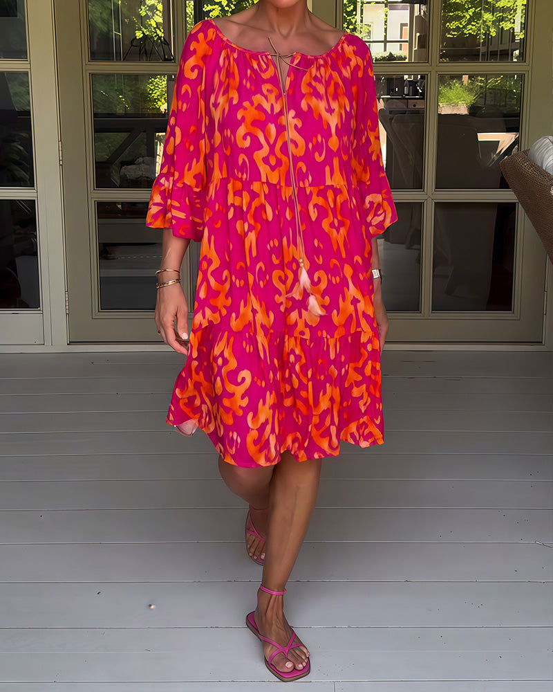 Marisela - Sukienka z nadrukiem i luźnymi rękawami
