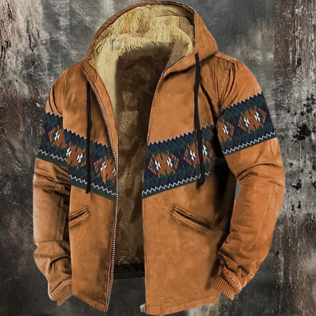 Tomáš | Zimowa bluza z kapturem na zamek z tradycyjnym wzorem