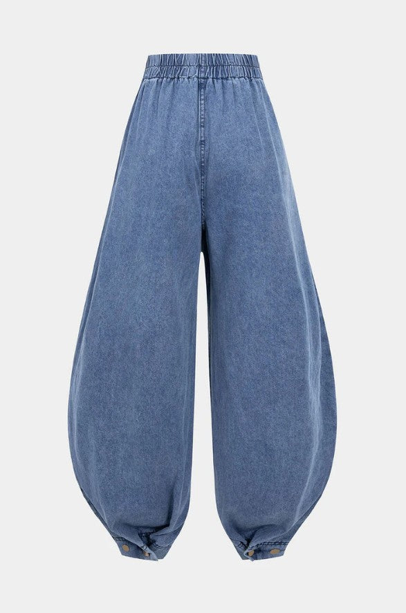 AGATA | Balonowe Bawełniane Spodnie z Wysokim Stanem