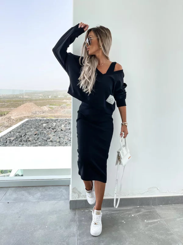 Genowefa – Dopasowany komplet bluzy i spódnicy