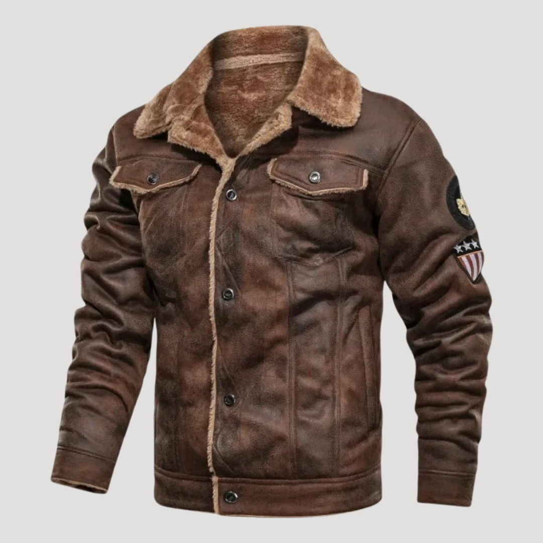 Daniel | Elegancka Ciepła Skórzana Kurtka z Futerkiem Polarowym