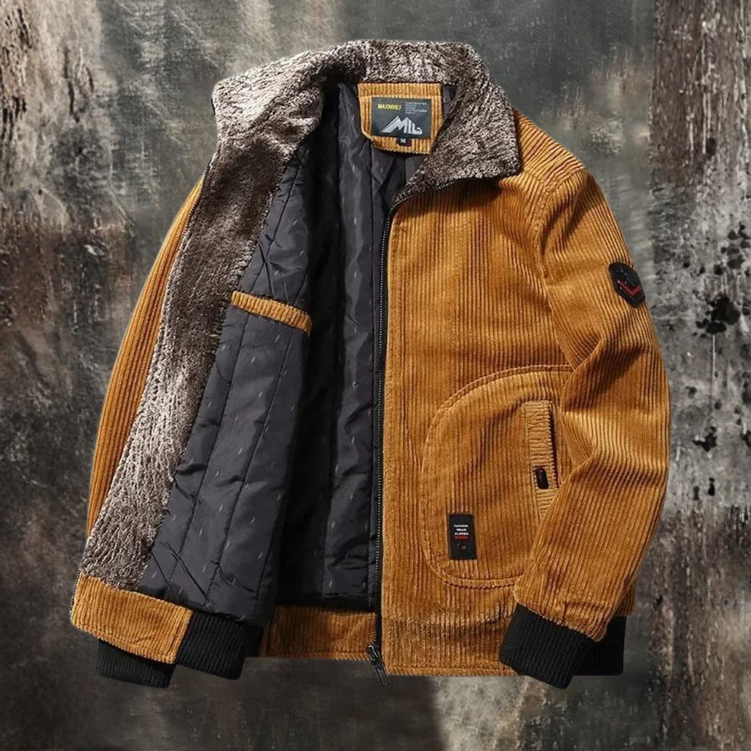 Łukasz | Termiczna zimowa sztruksowa kurtka z futrzanym kołnierzem