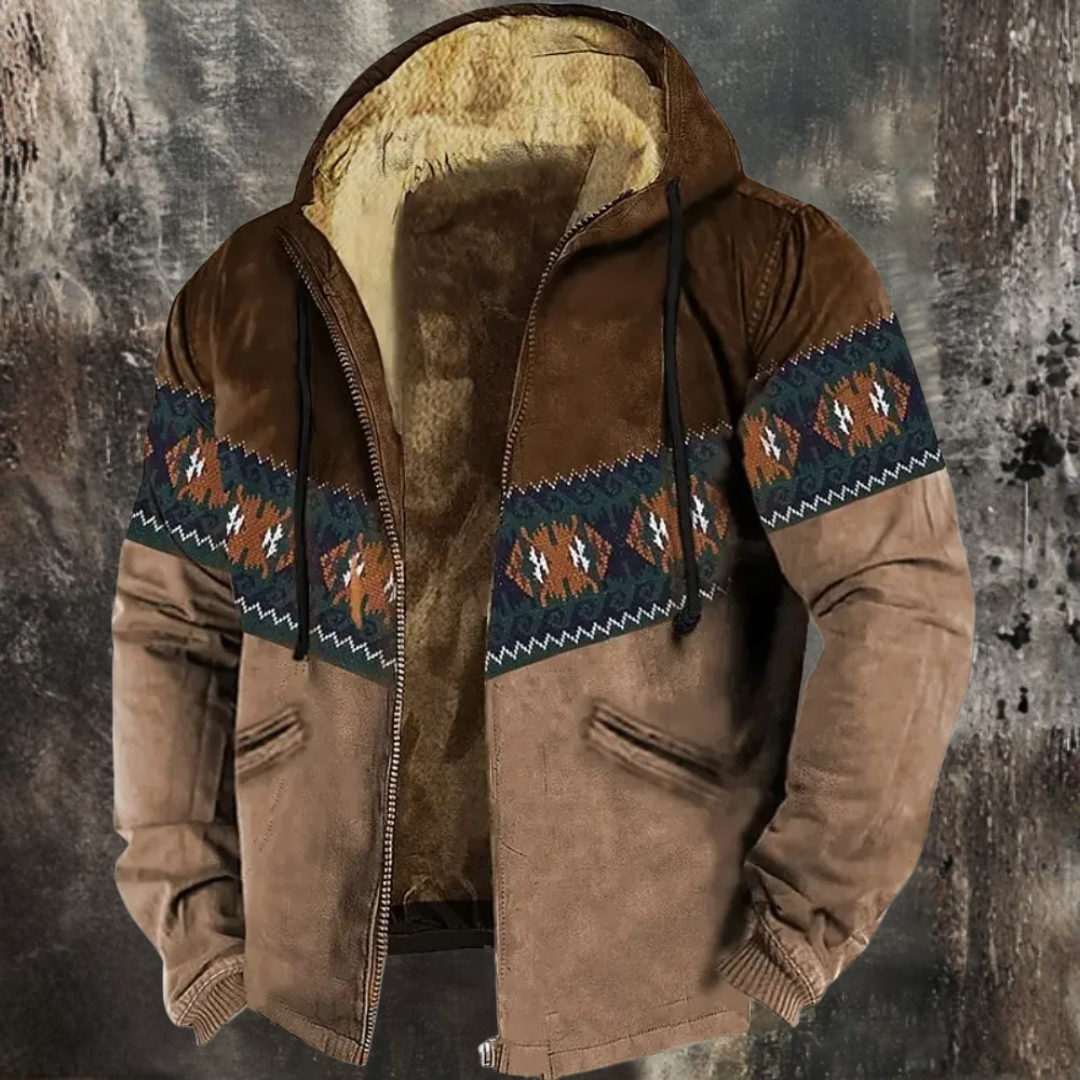 Tomáš | Zimowa bluza z kapturem na zamek z tradycyjnym wzorem