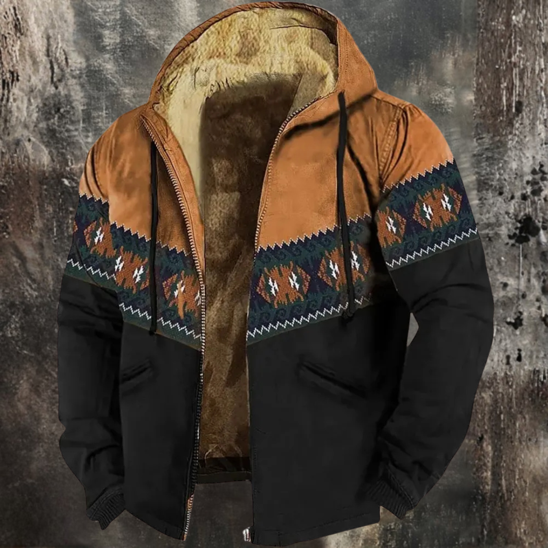 Tomáš | Zimowa bluza z kapturem na zamek z tradycyjnym wzorem