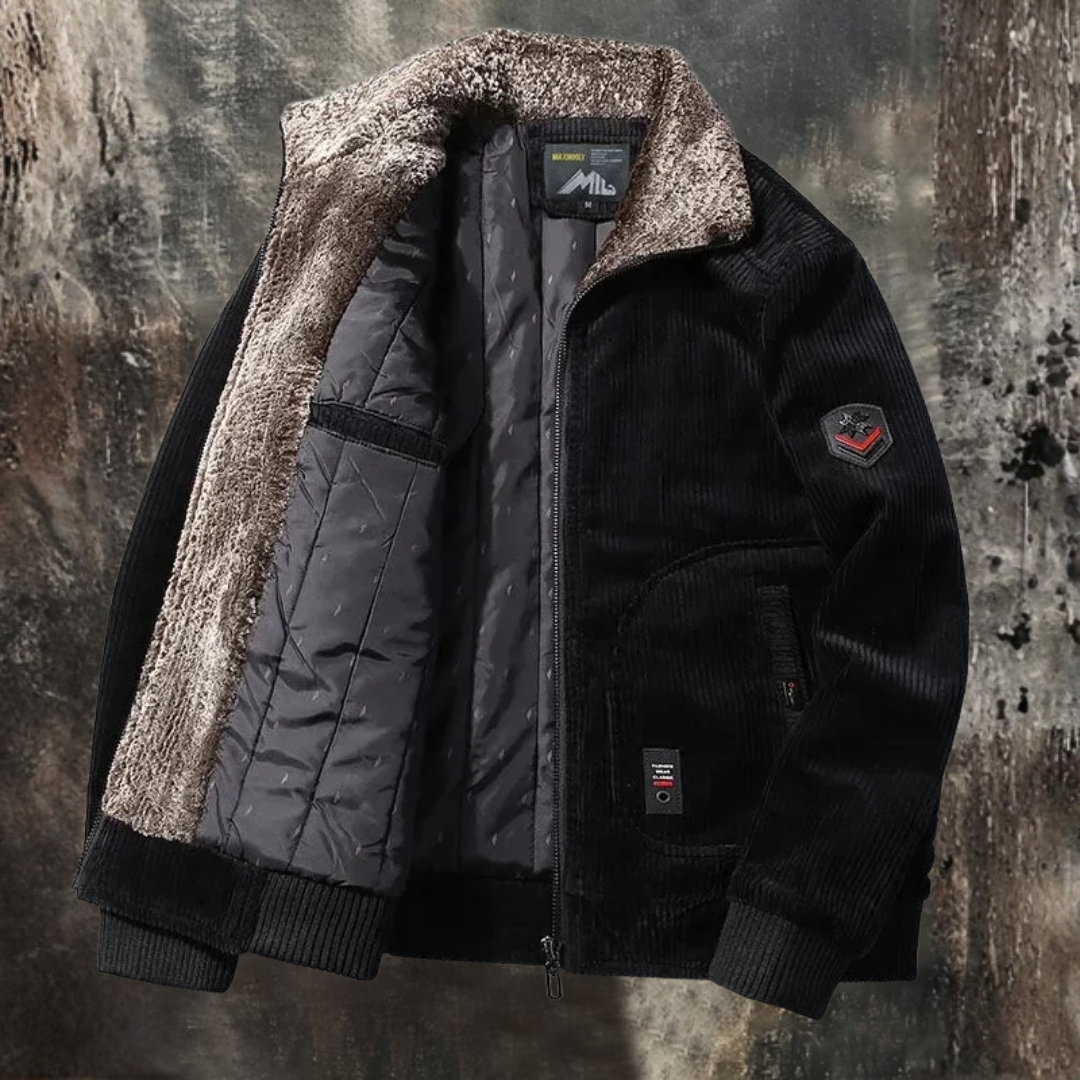 Łukasz | Termiczna zimowa sztruksowa kurtka z futrzanym kołnierzem