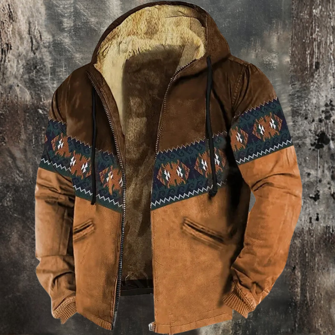 Tomáš | Zimowa bluza z kapturem na zamek z tradycyjnym wzorem